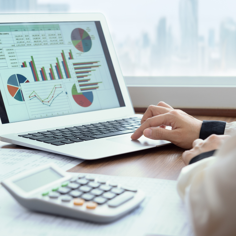 Client portal analytics dashboard displaying colorful charts and reports on a laptop screen, representing data insights and performance tracking.