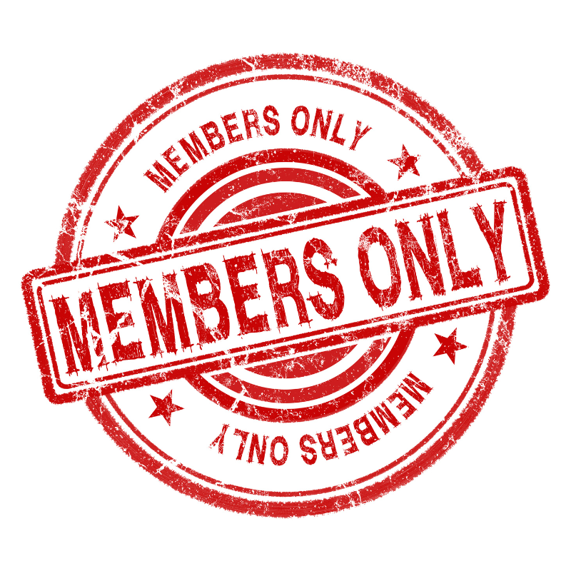 Red "Members Only" stamp icon representing exclusive membership site access.