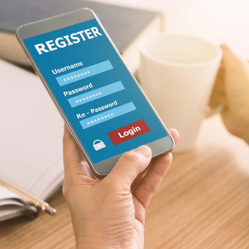 Person registering on a mobile device for access to membership sites.