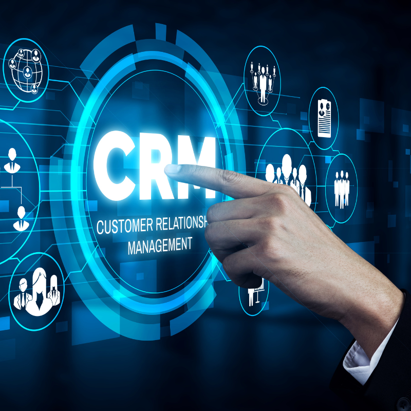 Person interacting with a digital CRM Integration interface.