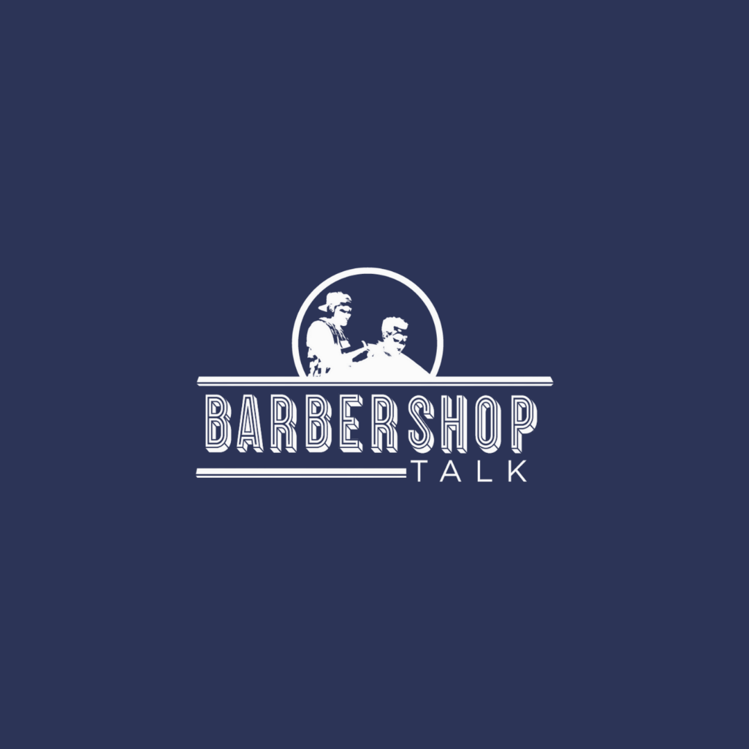 Barbershop Talk logo featuring a barber and client symbolizing open dialogue, community, and men’s mental health awareness
